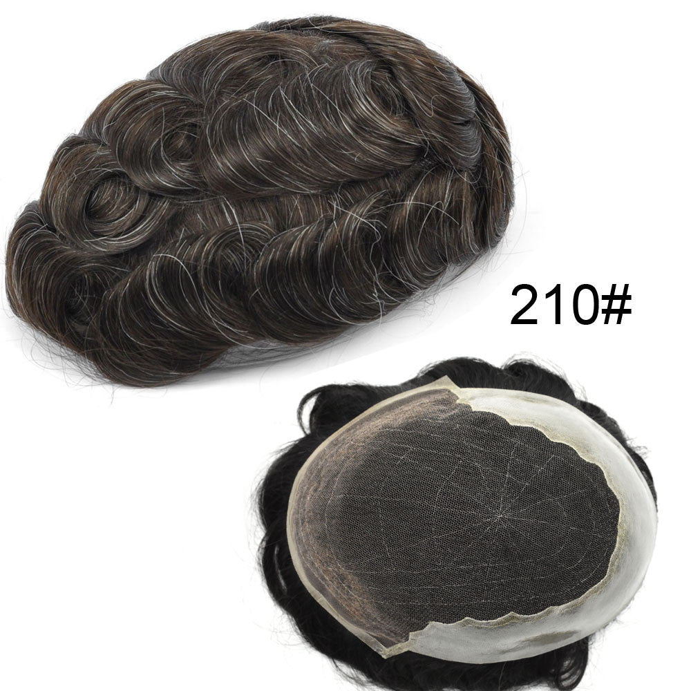 Mens Toupee French Lace Human Hair Front Bleached Knots Wig Hairpiece for Men