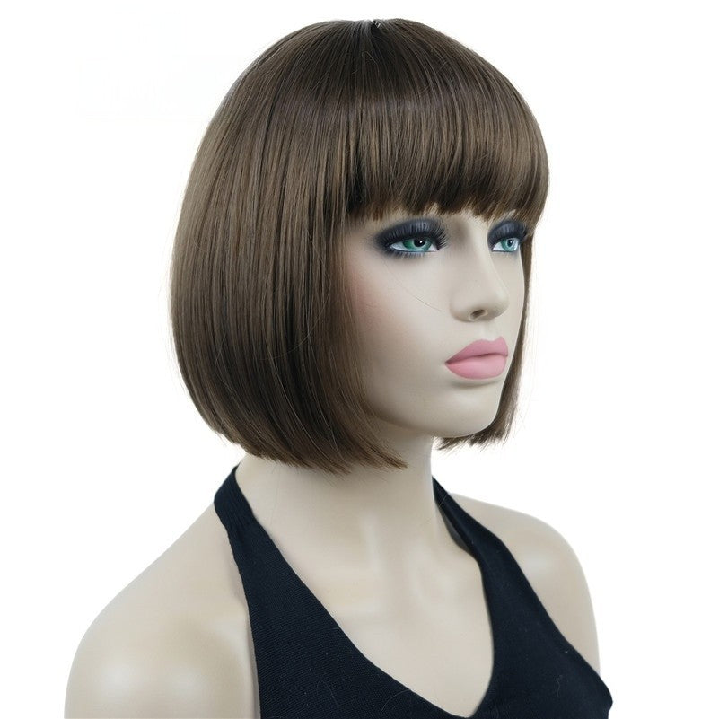 Natural Short Mix Blonde Brown Straight wigs for Women's Full Synthetic Hair