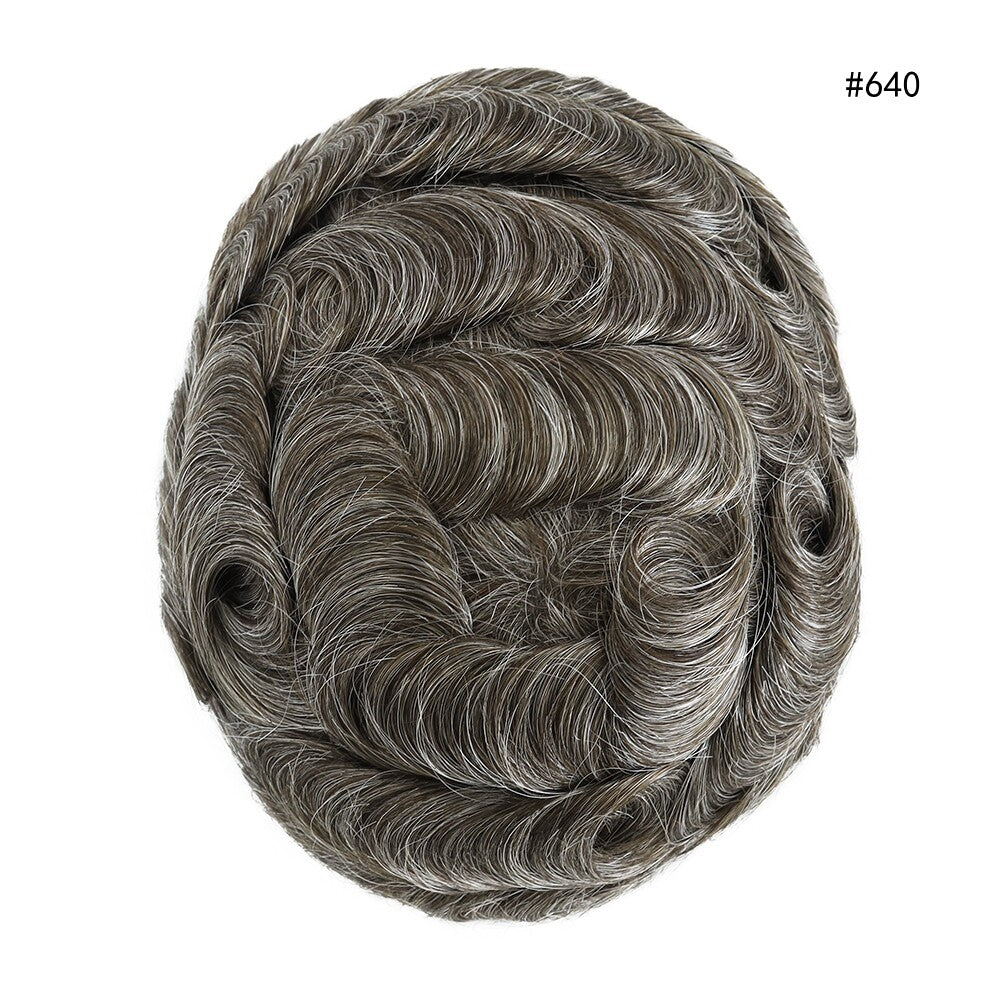 Mens Thin Skin Toupee Hair Replacement System Hairpiece BIO Human Hair Wigs