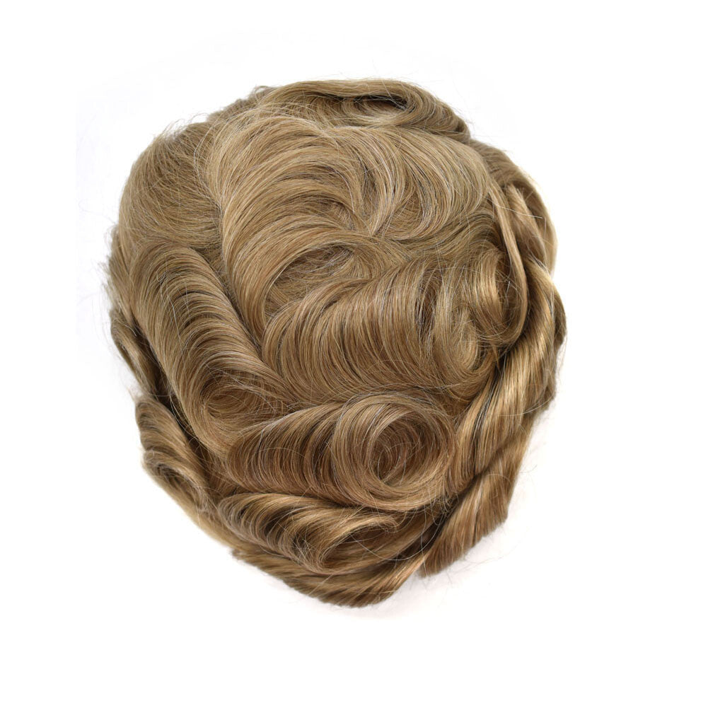 Mens Toupee French Lace Human Hair Front Bleached Knots Wig Hairpiece for Men