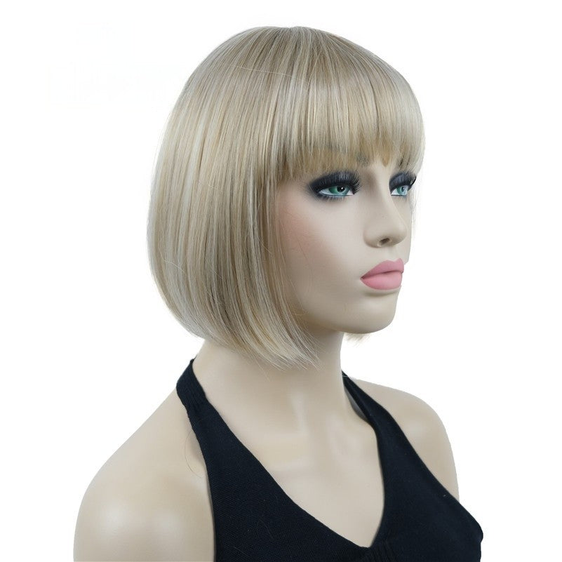 Natural Short Mix Blonde Brown Straight wigs for Women's Full Synthetic Hair