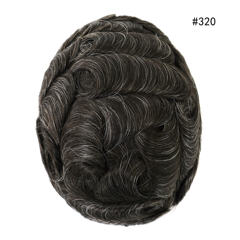 Mens Thin Skin Toupee Hair Replacement System Hairpiece BIO Human Hair Wigs