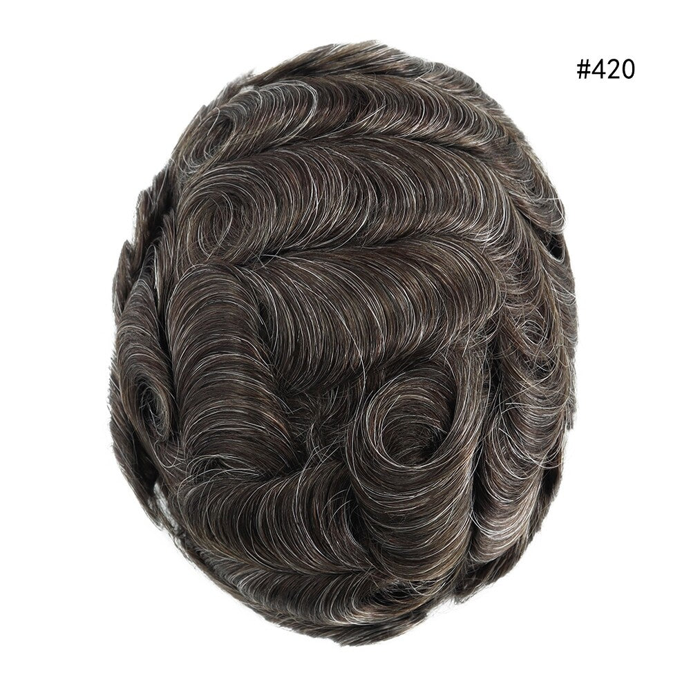 Mens Thin Skin Toupee Hair Replacement System Hairpiece BIO Human Hair Wigs