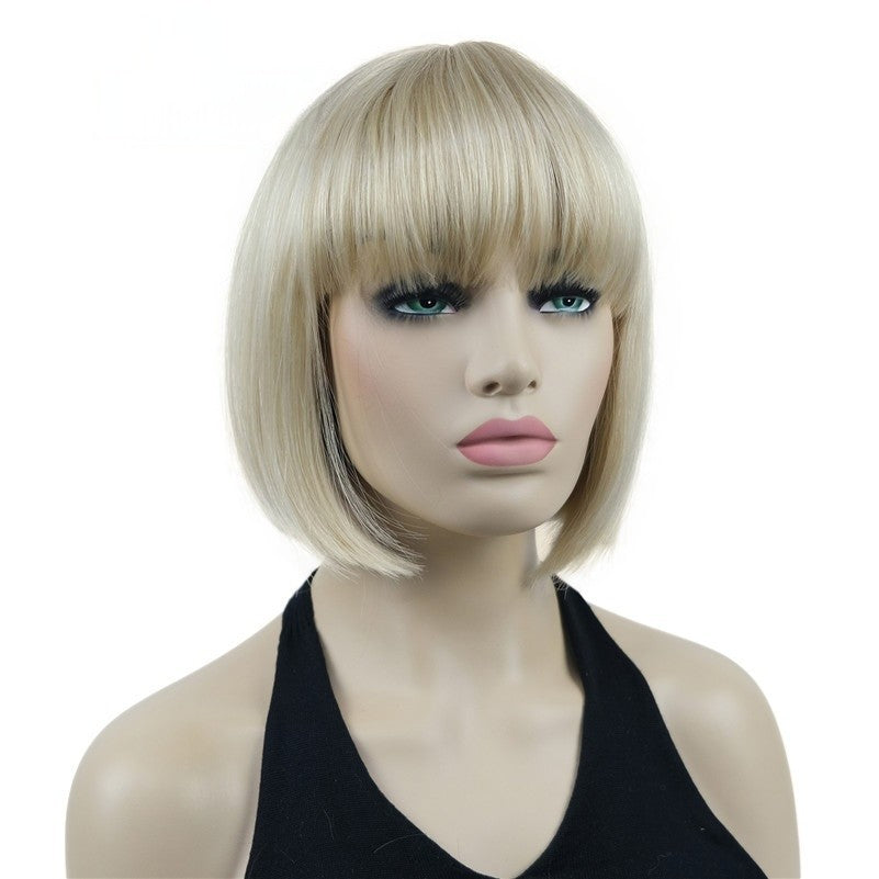 Natural Short Mix Blonde Brown Straight wigs for Women's Full Synthetic Hair