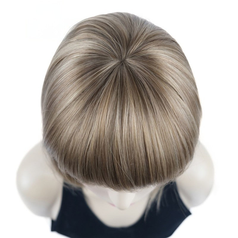 Natural Short Mix Blonde Brown Straight wigs for Women's Full Synthetic Hair