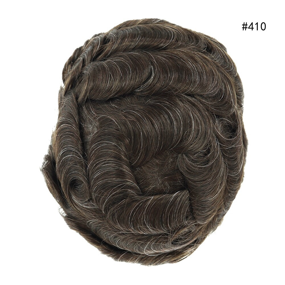 Mens Thin Skin Toupee Hair Replacement System Hairpiece BIO Human Hair Wigs