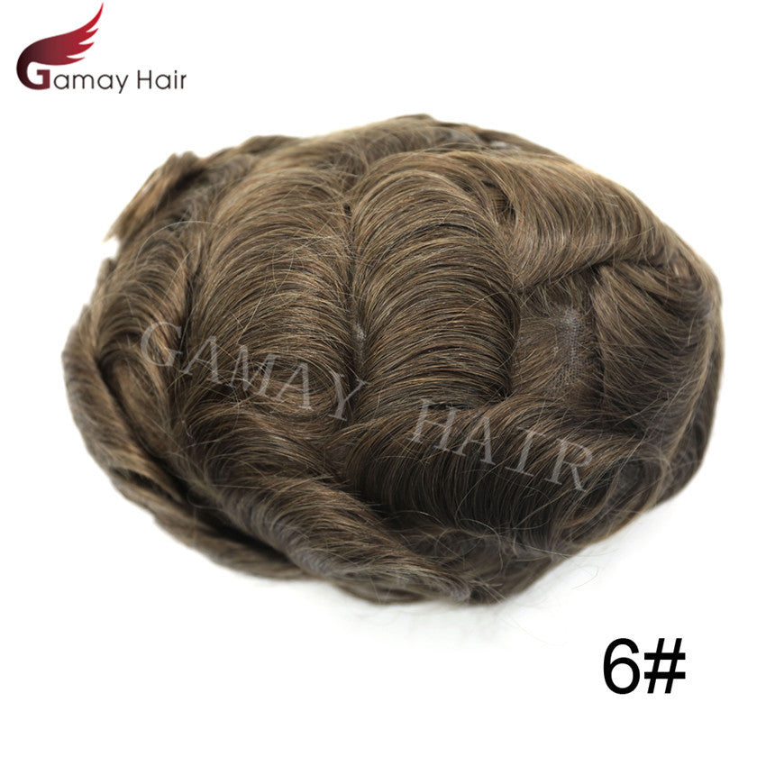 Mens Toupee French Lace Human Hair Front Bleached Knots Wig Hairpiece for Men