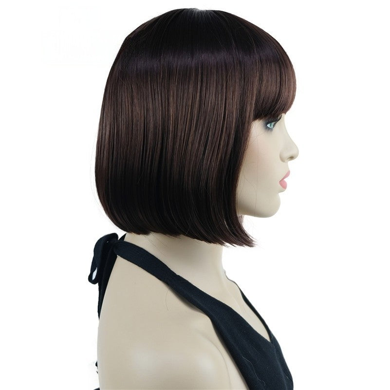 Natural Short Mix Blonde Brown Straight wigs for Women's Full Synthetic Hair
