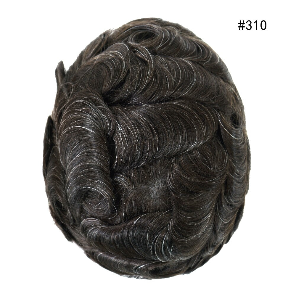 Mens Thin Skin Toupee Hair Replacement System Hairpiece BIO Human Hair Wigs