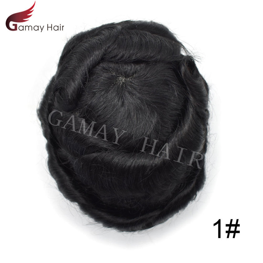 Mens Toupee French Lace Human Hair Front Bleached Knots Wig Hairpiece for Men