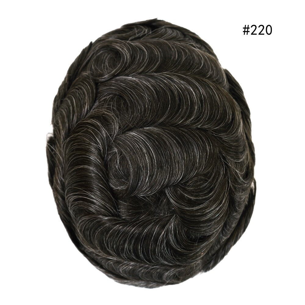 Mens Thin Skin Toupee Hair Replacement System Hairpiece BIO Human Hair Wigs