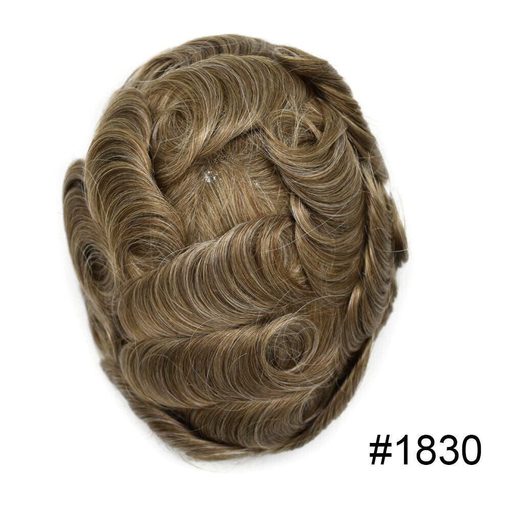 Mens Toupee French Lace Human Hair Front Bleached Knots Wig Hairpiece for Men