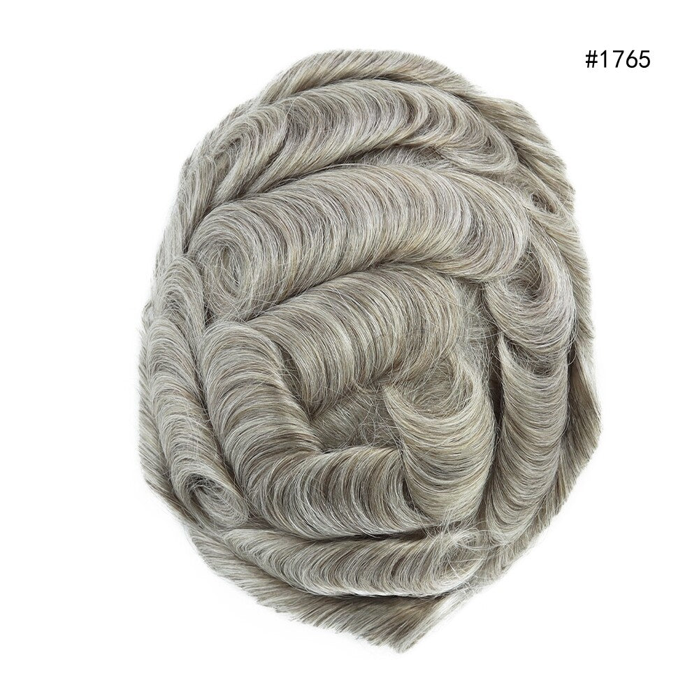 Mens Thin Skin Toupee Hair Replacement System Hairpiece BIO Human Hair Wigs