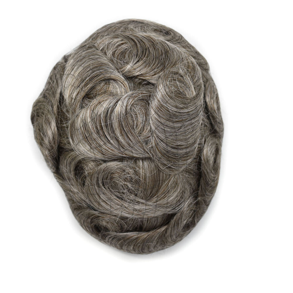 Mens Toupee French Lace Human Hair Front Bleached Knots Wig Hairpiece for Men