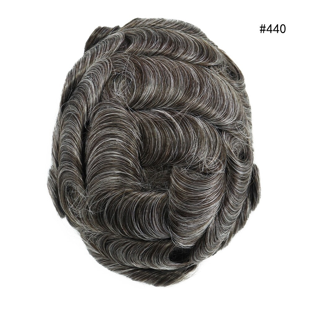 Mens Thin Skin Toupee Hair Replacement System Hairpiece BIO Human Hair Wigs