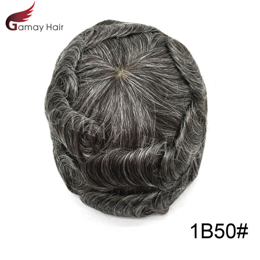 Mens Toupee French Lace Human Hair Front Bleached Knots Wig Hairpiece for Men