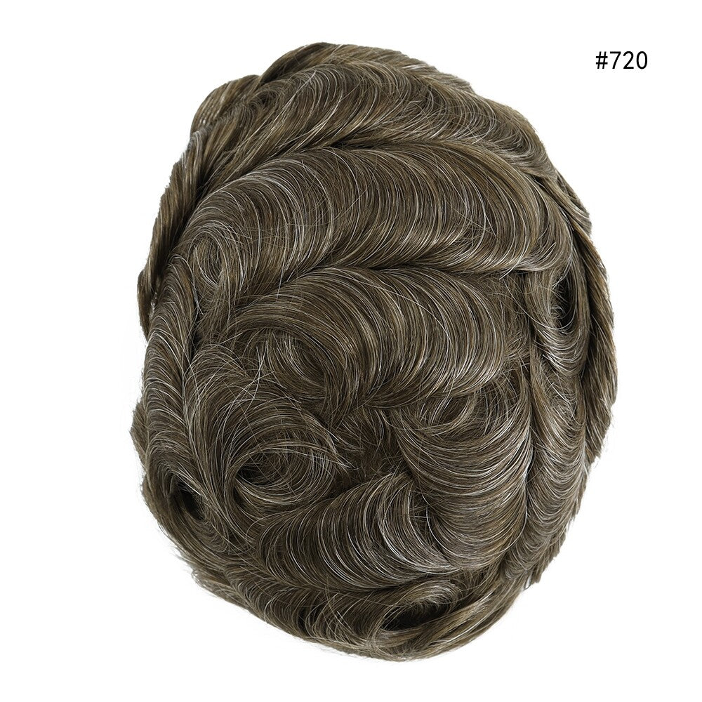 Mens Thin Skin Toupee Hair Replacement System Hairpiece BIO Human Hair Wigs