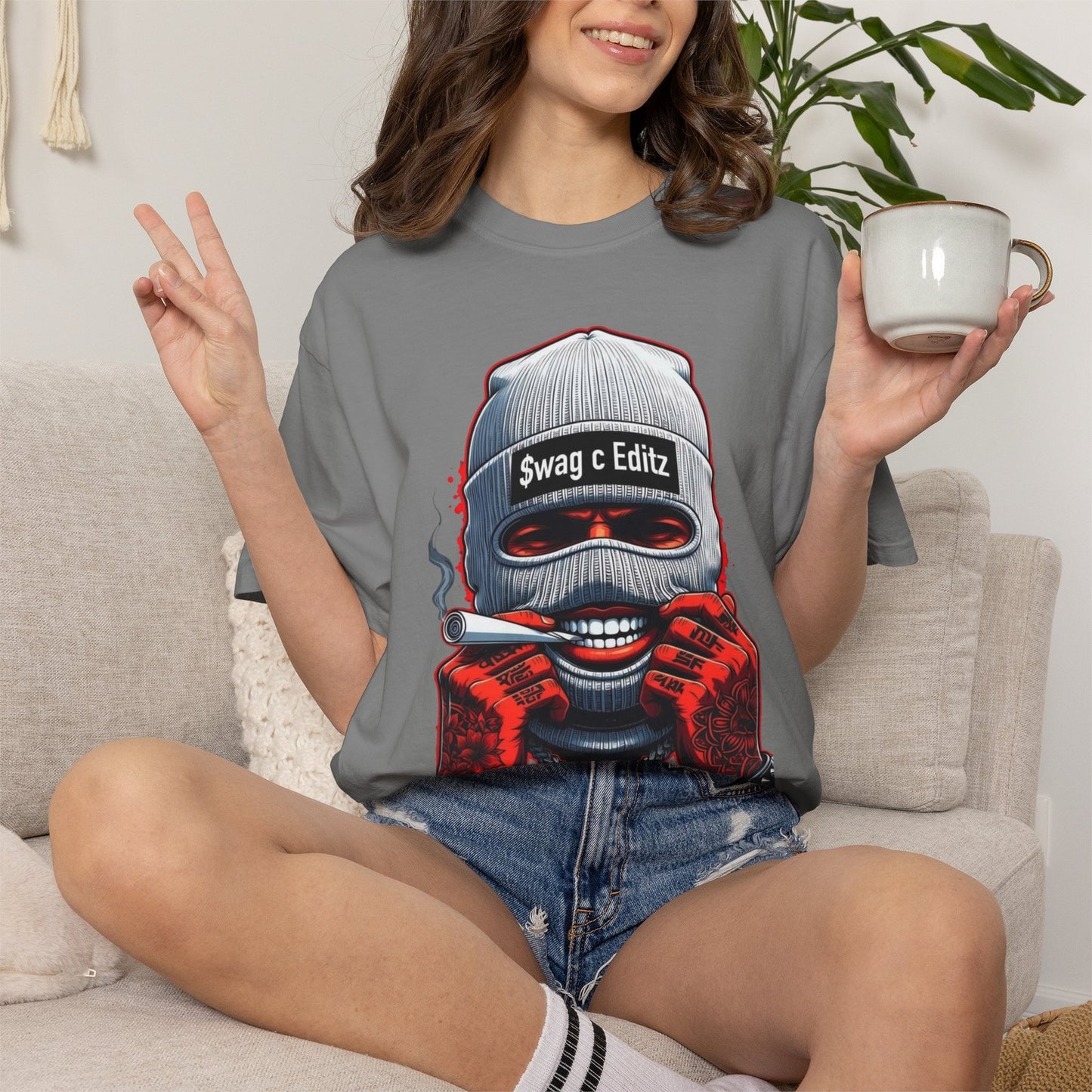 T-shirt Masked Skull Smoking Graphic SCE Streetwear