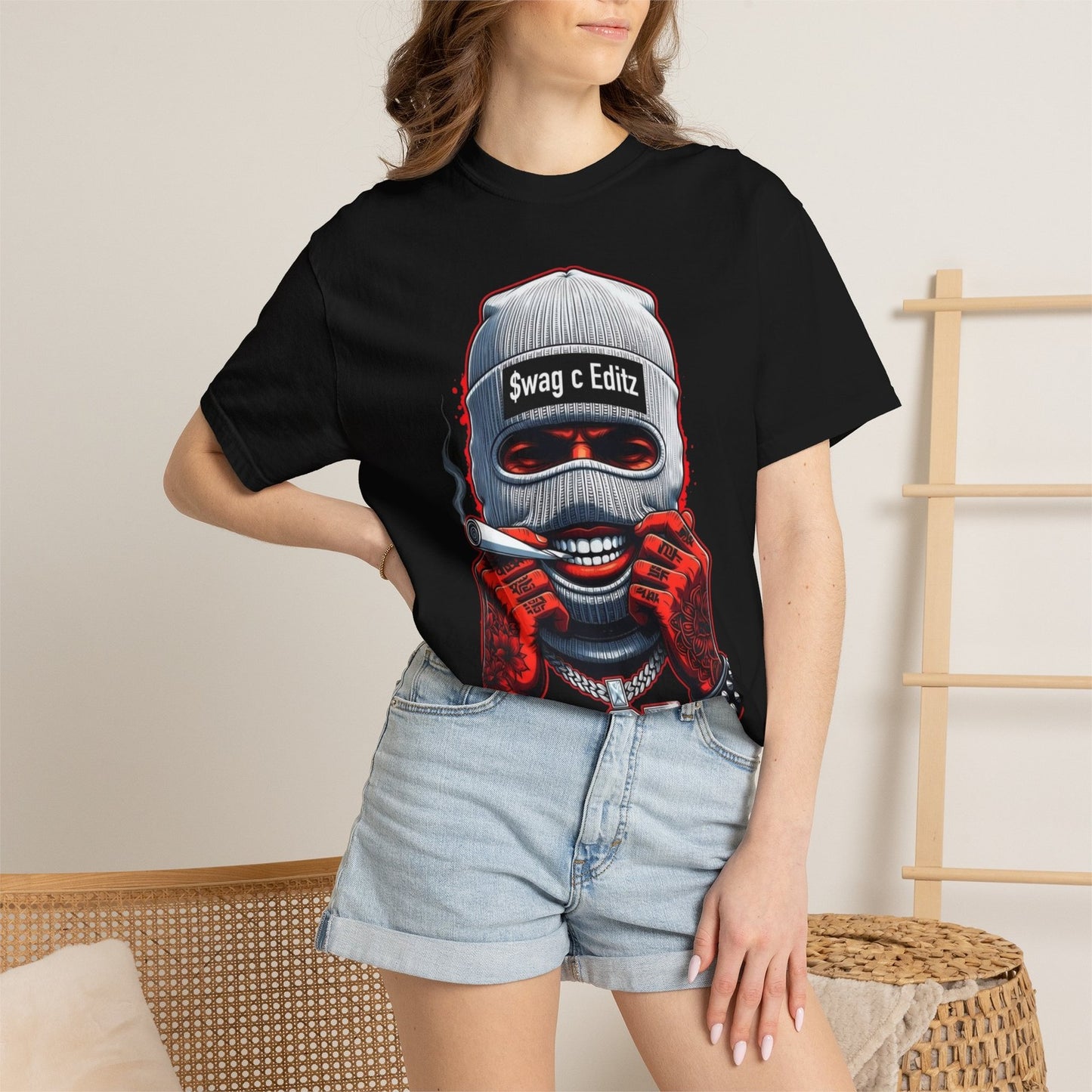 T-shirt Masked Skull Smoking Graphic SCE Streetwear