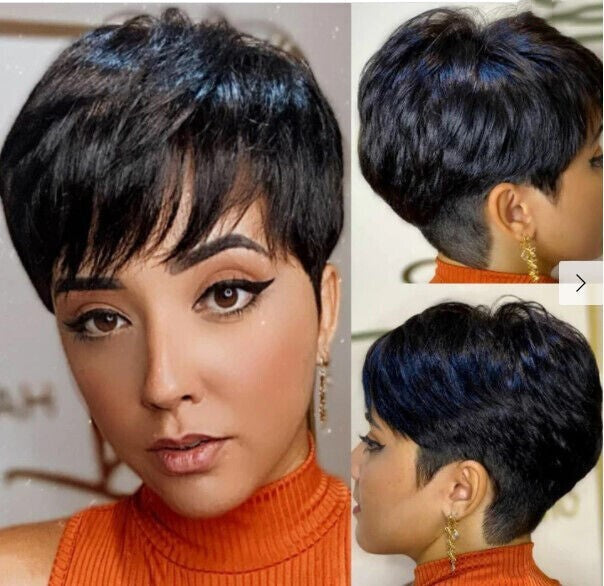 Brazilian Human Hair Short Pixie Cut Wigs With Bangs High-quality Soft Sexy US