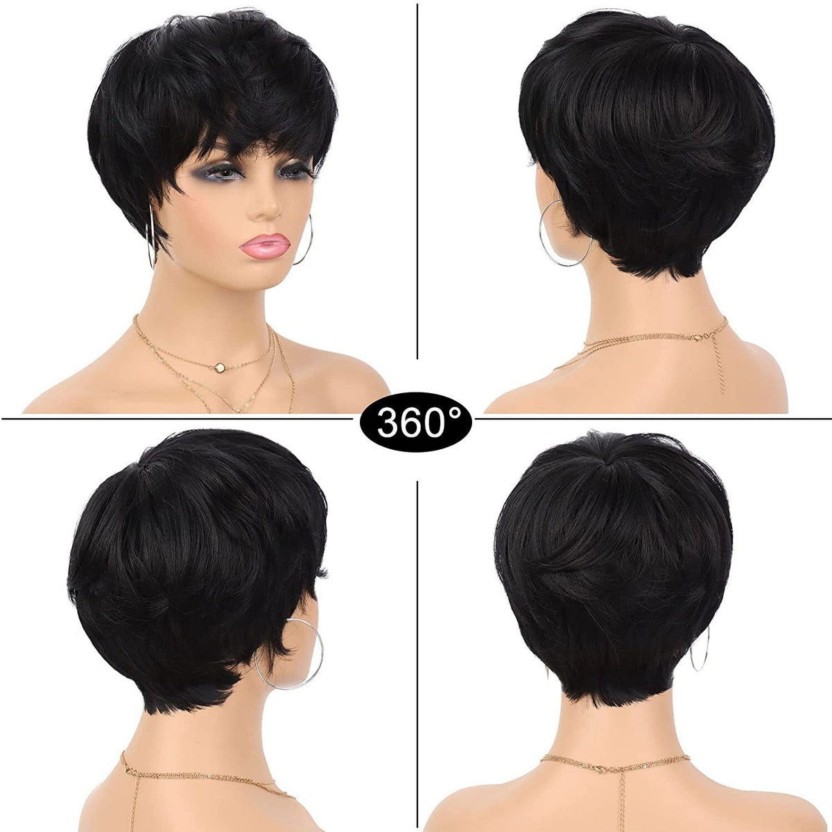 Brazilian Human Hair Short Pixie Cut Wigs With Bangs High-quality Soft Sexy US