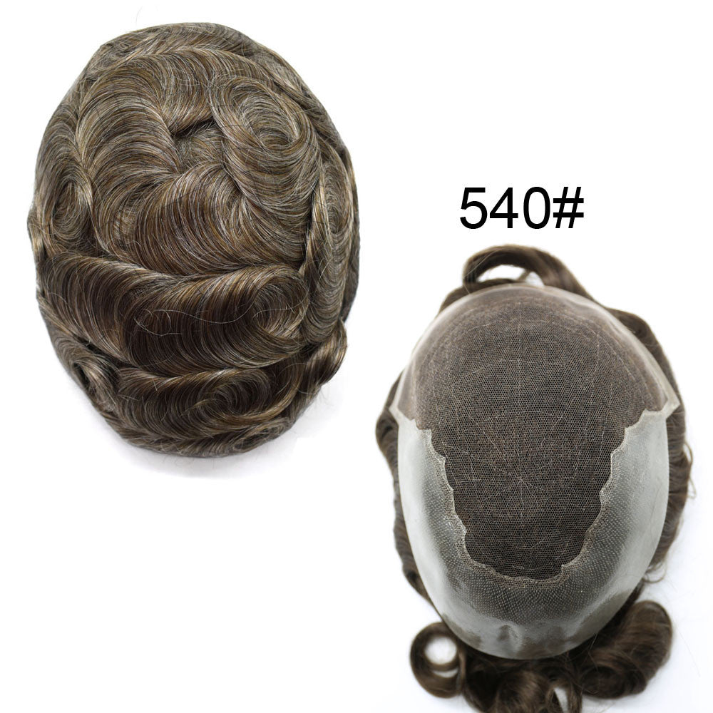 Mens Toupee French Lace Human Hair Front Bleached Knots Wig Hairpiece for Men