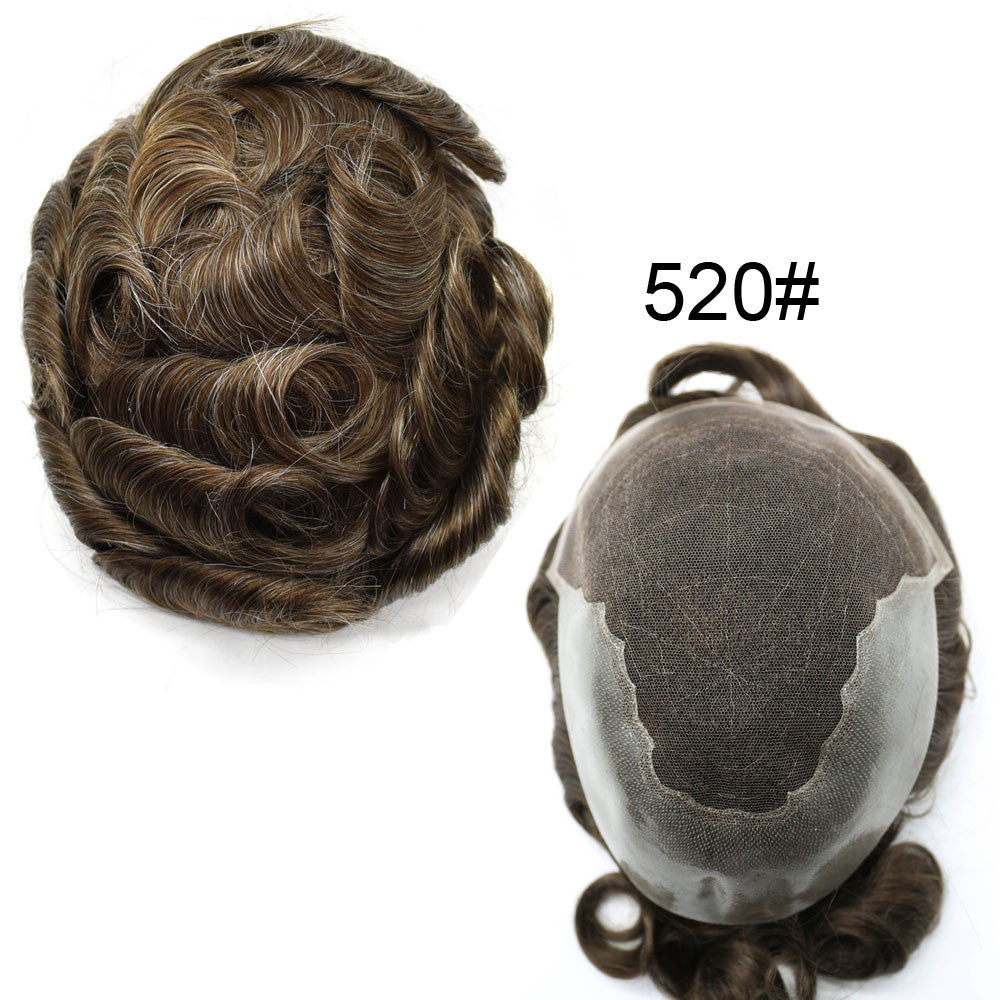 Mens Toupee French Lace Human Hair Front Bleached Knots Wig Hairpiece for Men