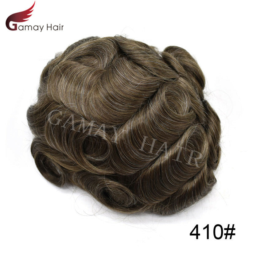 Mens Toupee French Lace Human Hair Front Bleached Knots Wig Hairpiece for Men