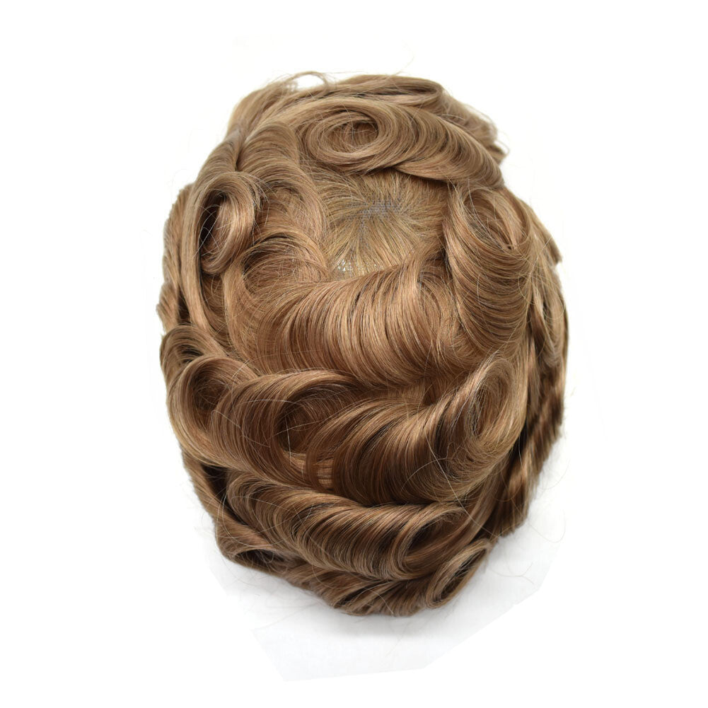 Mens Toupee French Lace Human Hair Front Bleached Knots Wig Hairpiece for Men
