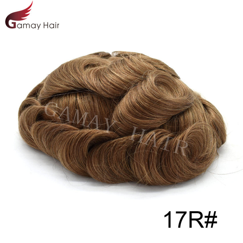 Mens Toupee French Lace Human Hair Front Bleached Knots Wig Hairpiece for Men