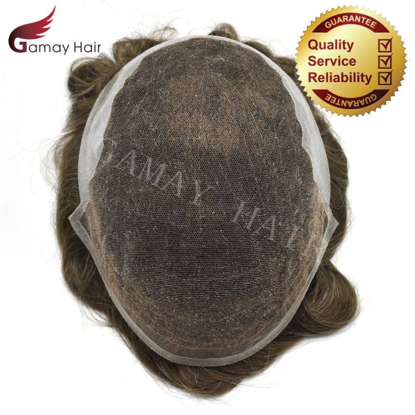 Mens Toupee French Lace Human Hair Front Bleached Knots Wig Hairpiece for Men