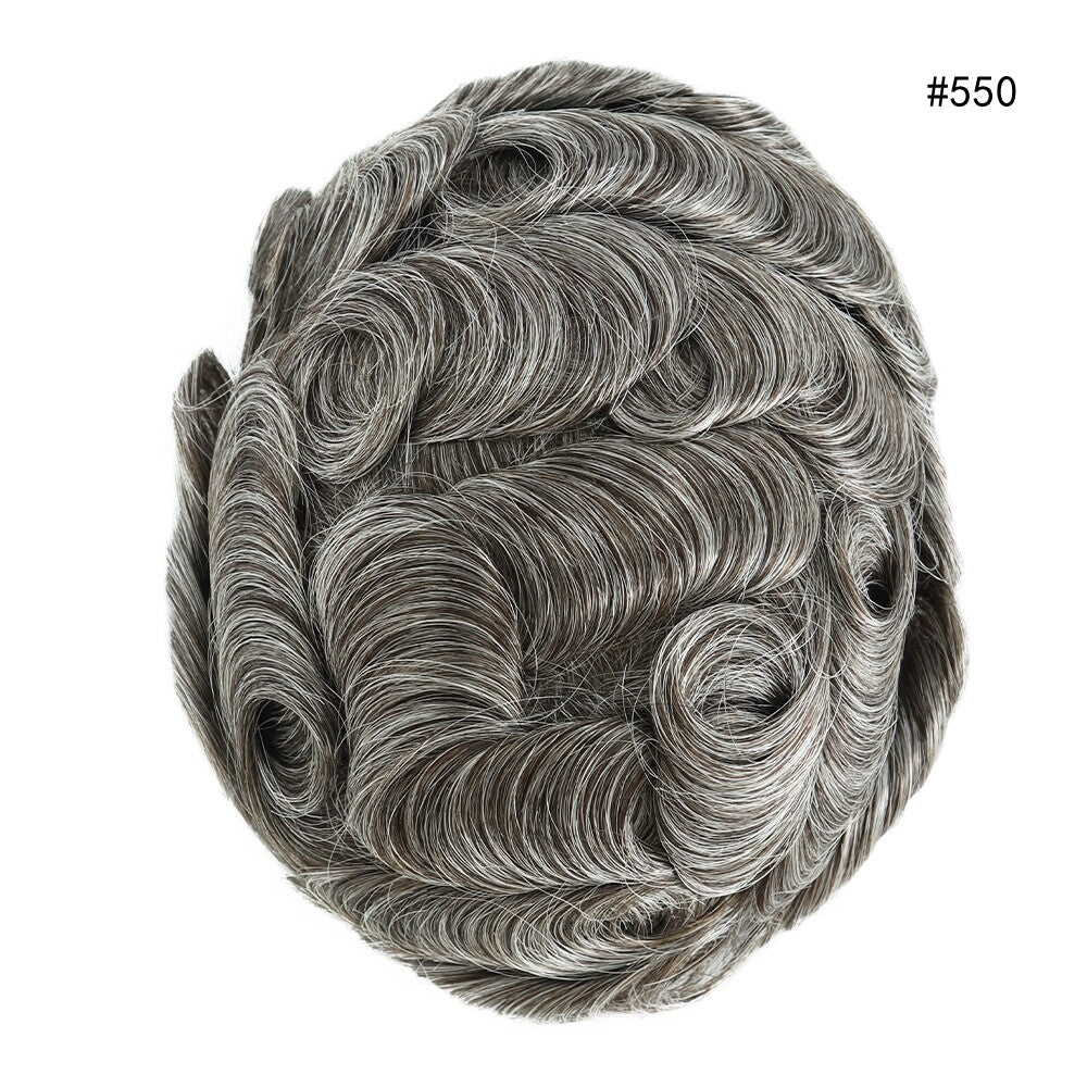 Mens Thin Skin Toupee Hair Replacement System Hairpiece BIO Human Hair Wigs