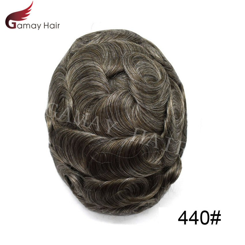 Mens Toupee French Lace Human Hair Front Bleached Knots Wig Hairpiece for Men