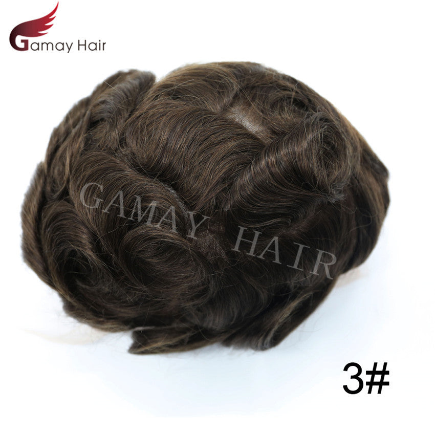 Mens Toupee French Lace Human Hair Front Bleached Knots Wig Hairpiece for Men