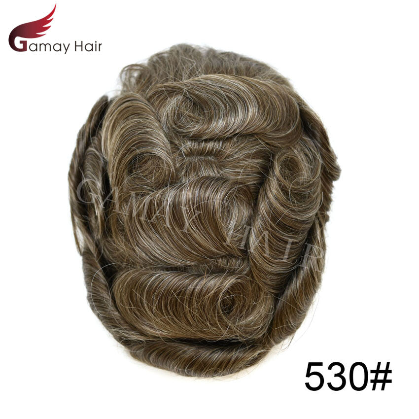 Mens Toupee French Lace Human Hair Front Bleached Knots Wig Hairpiece for Men