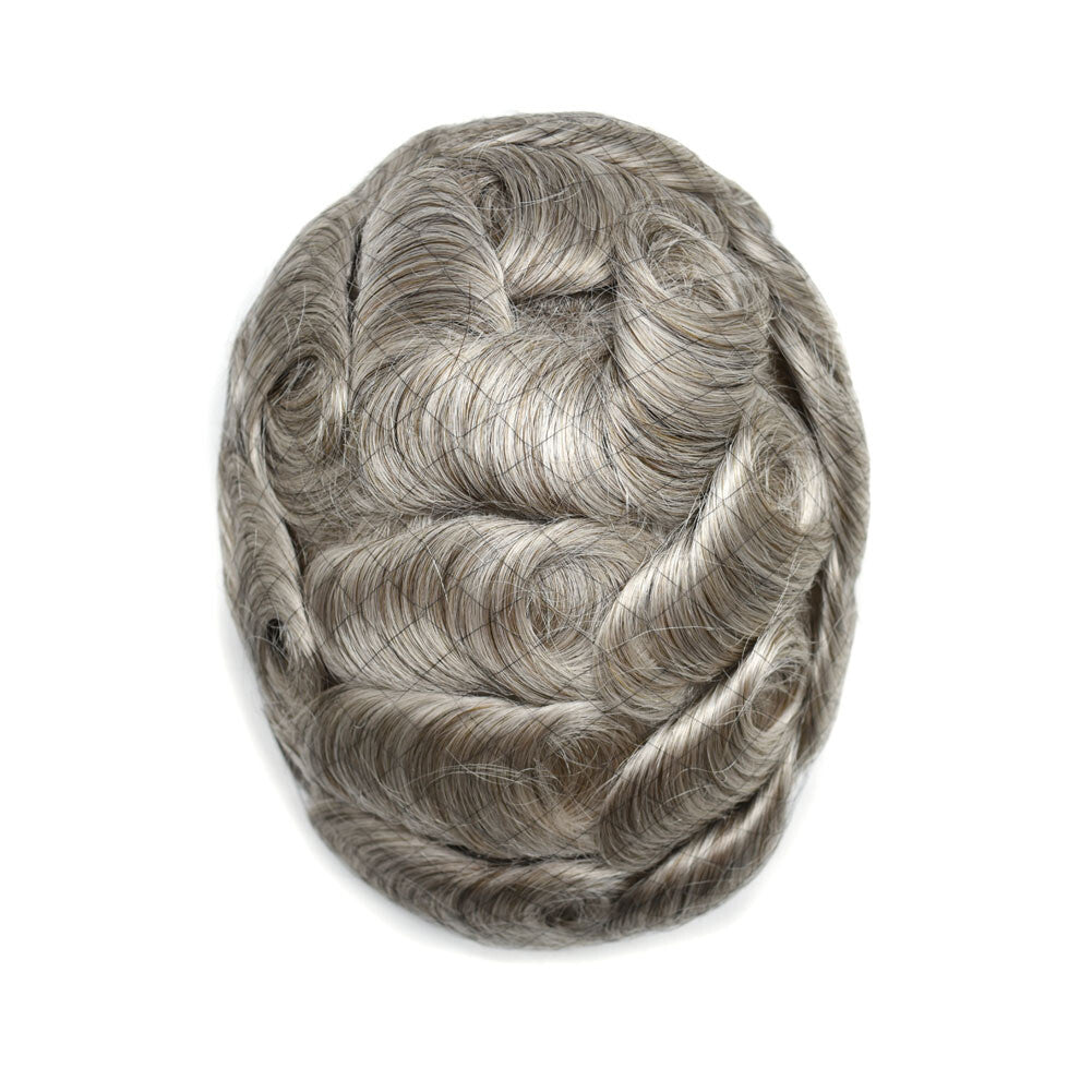 Mens Toupee French Lace Human Hair Front Bleached Knots Wig Hairpiece for Men
