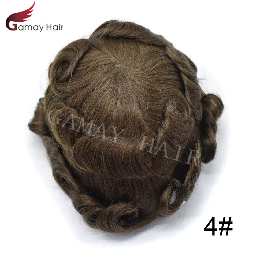 Mens Toupee French Lace Human Hair Front Bleached Knots Wig Hairpiece for Men