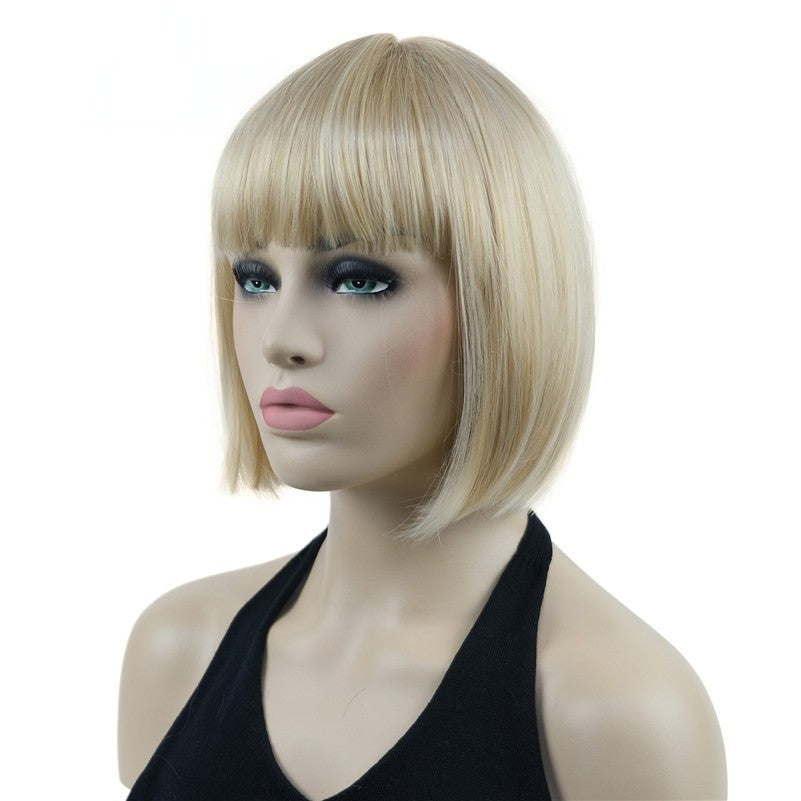 Natural Short Mix Blonde Brown Straight wigs for Women's Full Synthetic Hair
