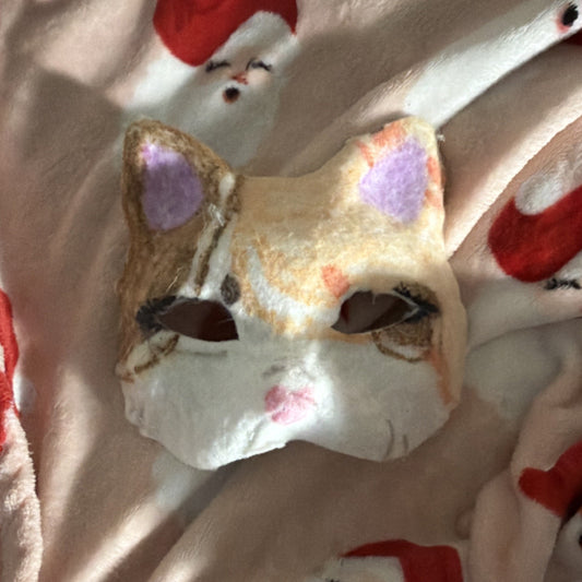 Handmade Felt Cat Face Mask White Brown Pink Purple Unisex