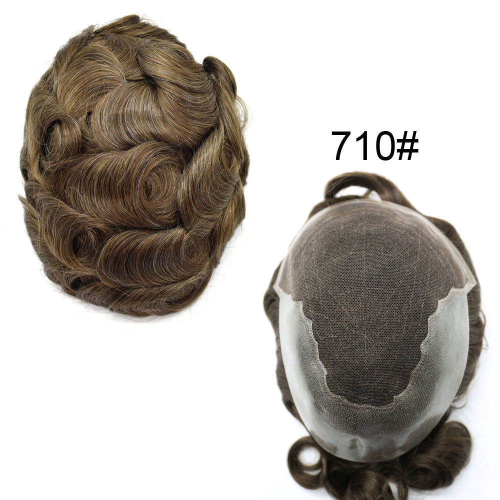 Mens Toupee French Lace Human Hair Front Bleached Knots Wig Hairpiece for Men