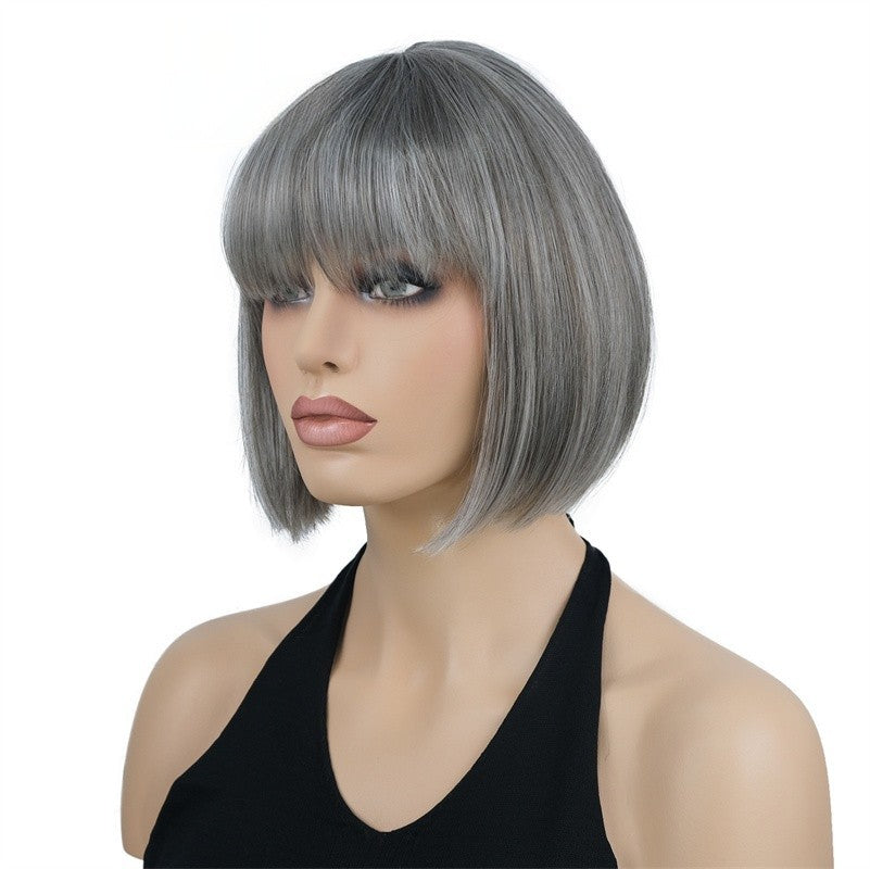 Natural Short Mix Blonde Brown Straight wigs for Women's Full Synthetic Hair