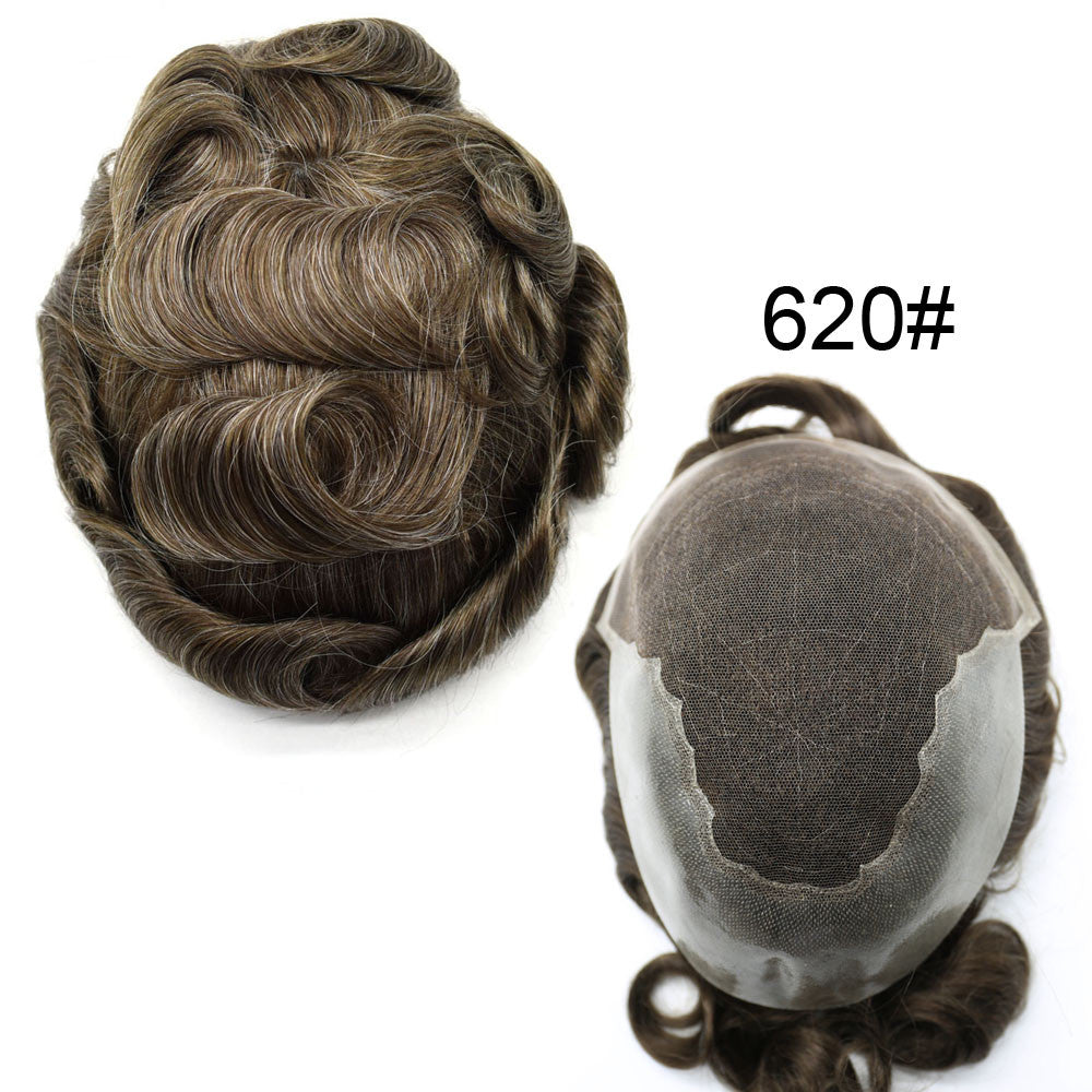 Mens Toupee French Lace Human Hair Front Bleached Knots Wig Hairpiece for Men