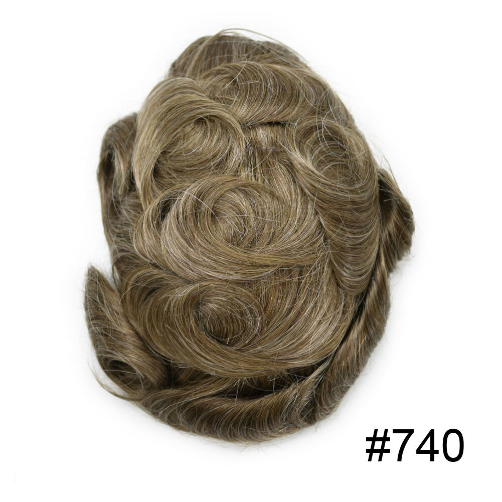 Mens Toupee French Lace Human Hair Front Bleached Knots Wig Hairpiece for Men