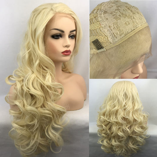 Human Hair Blend Full Lace Front Wig Beach Wavy Pale Blonde Mix Heat OK #613