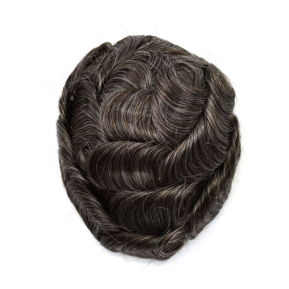 Mens Toupee French Lace Human Hair Front Bleached Knots Wig Hairpiece for Men