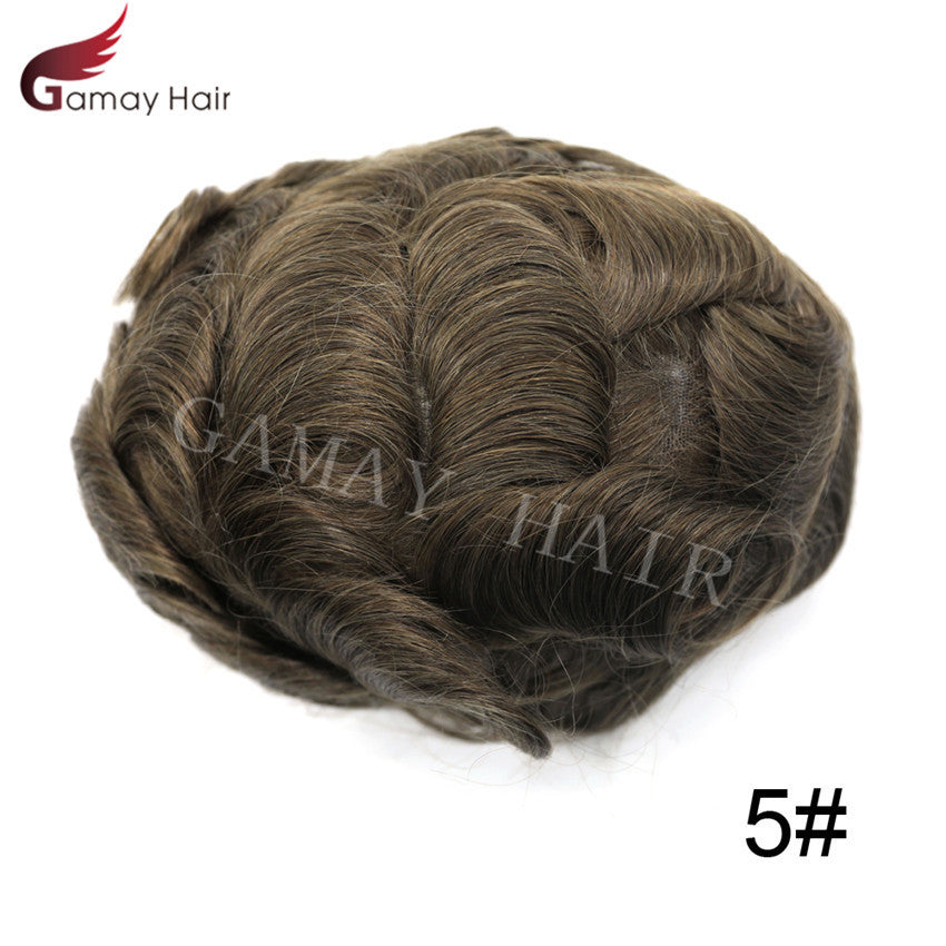 Mens Toupee French Lace Human Hair Front Bleached Knots Wig Hairpiece for Men