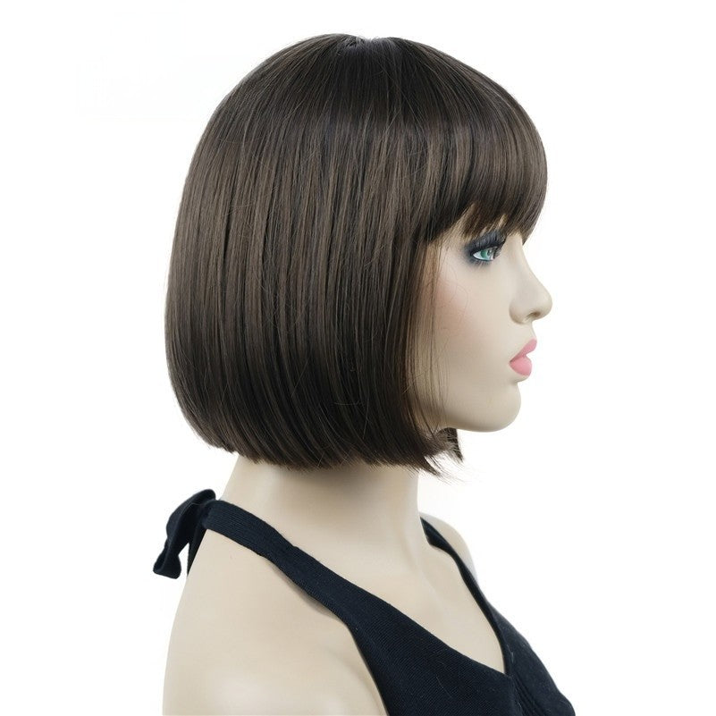Natural Short Mix Blonde Brown Straight wigs for Women's Full Synthetic Hair