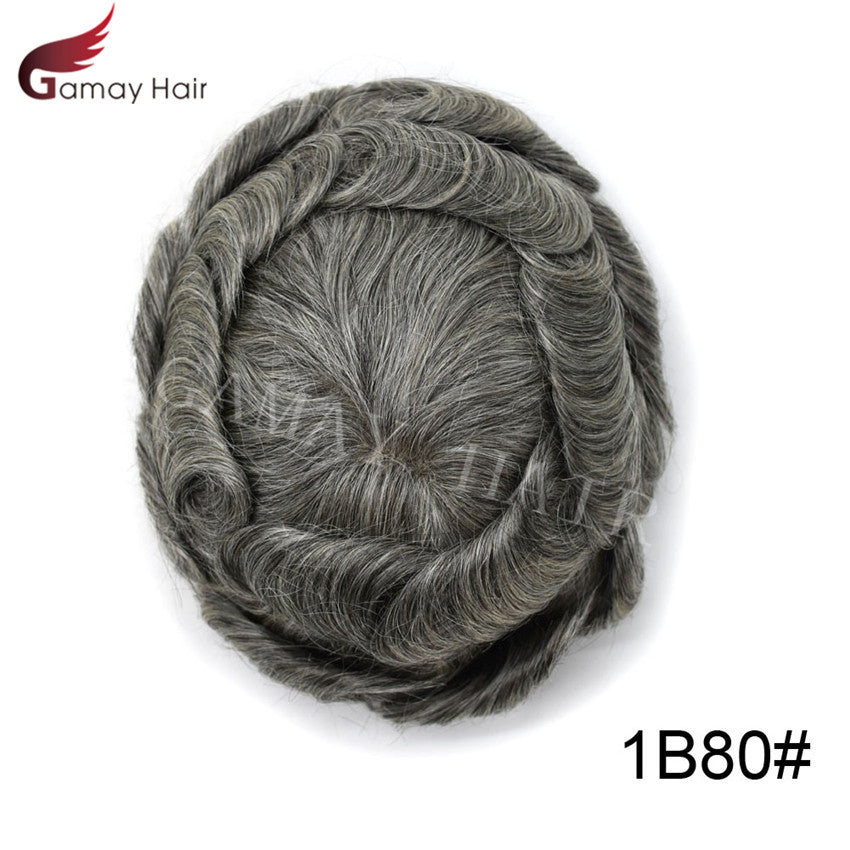 Mens Toupee French Lace Human Hair Front Bleached Knots Wig Hairpiece for Men