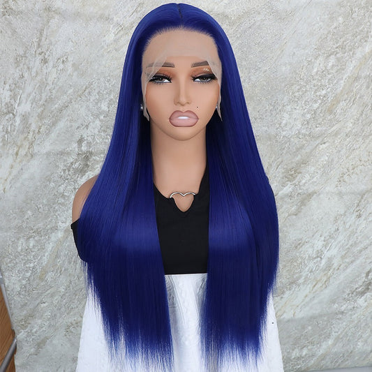Blue Lace Front Wigs Synthetic Pre Plucked Long Straight Heat Safe Women Party