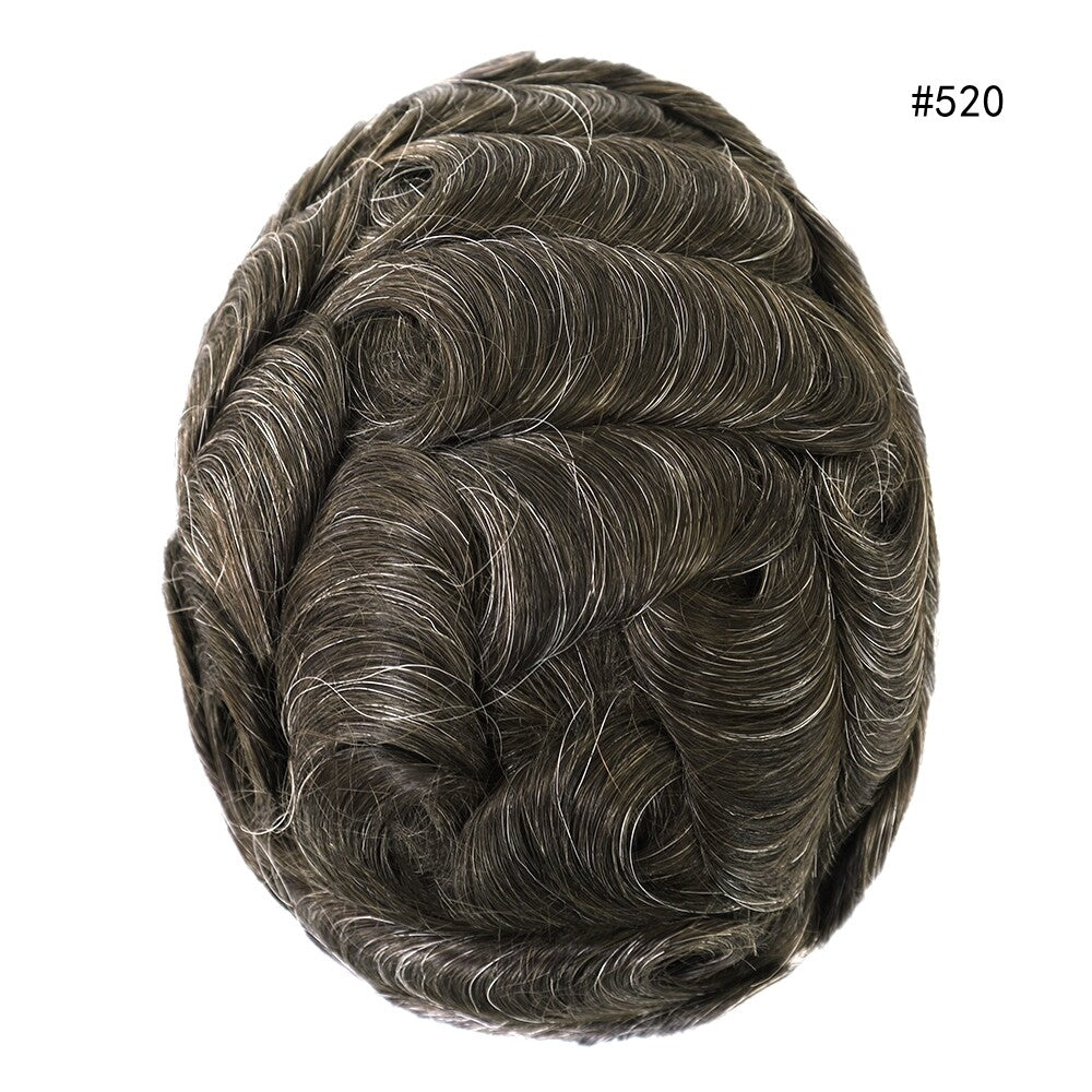 Mens Thin Skin Toupee Hair Replacement System Hairpiece BIO Human Hair Wigs